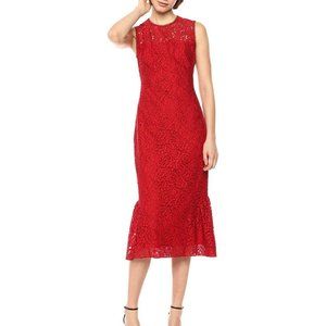 Shoshanna Manor Sleeveless Floral Lace Midi Dress
